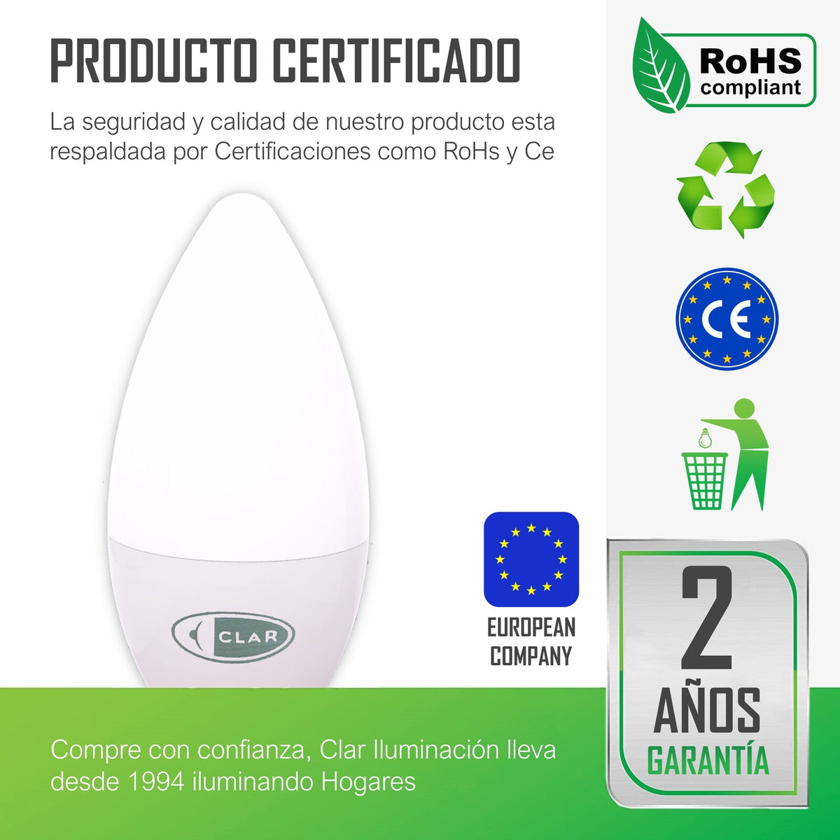 Bombilla LED E14 Vela 6W, Bombillas E14