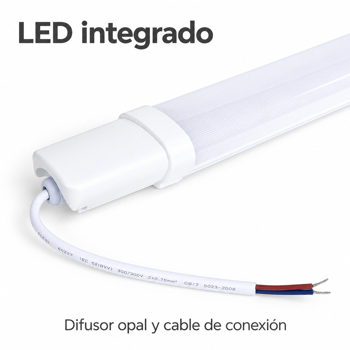 Detalle del difusor opal y cable de conexión de la pantalla LED integrada LedsCome de 60 cm