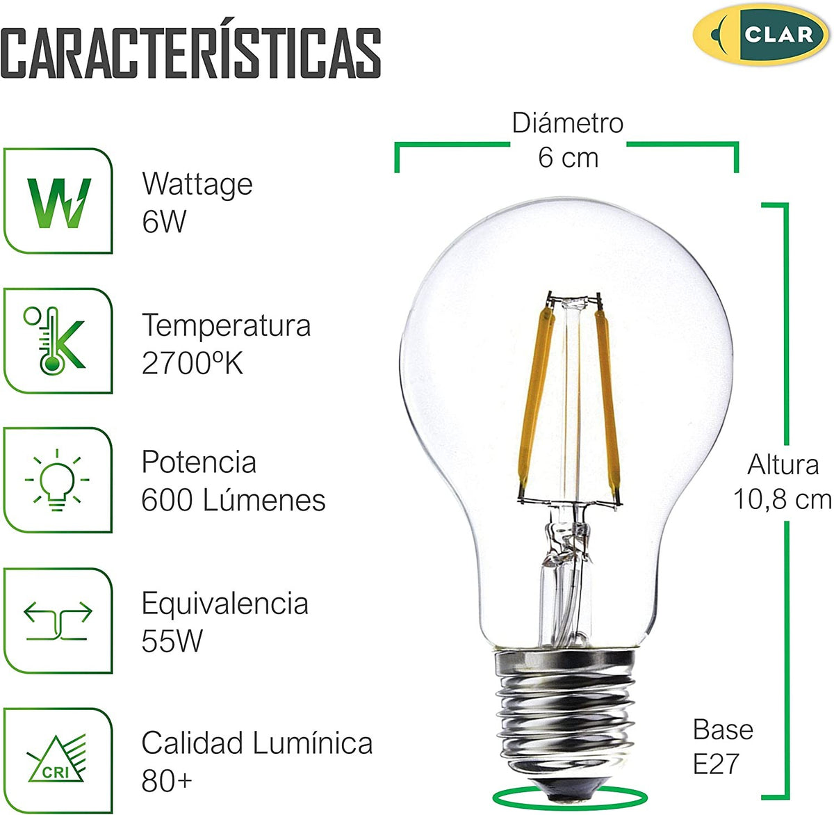 Bombillas LED E27 Filamento 6W A60