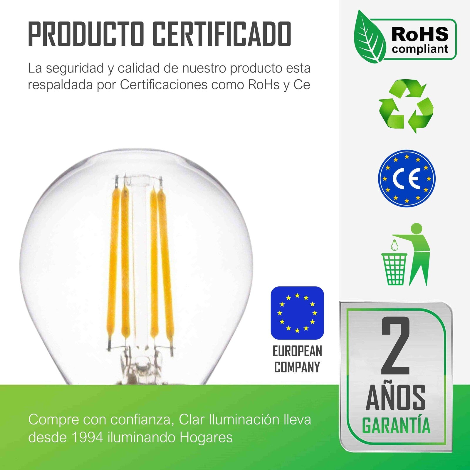 Bombillas LED E27 Filamento, 4W G45 E27
