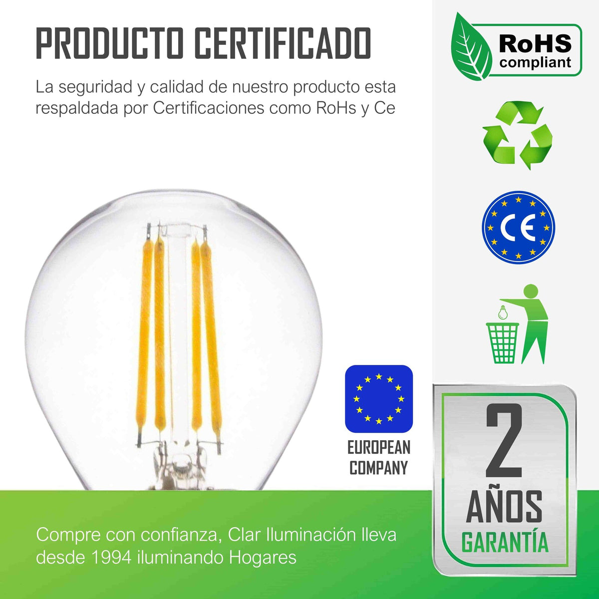 Bombillas LED E27 Filamento, 4W G45 E27
