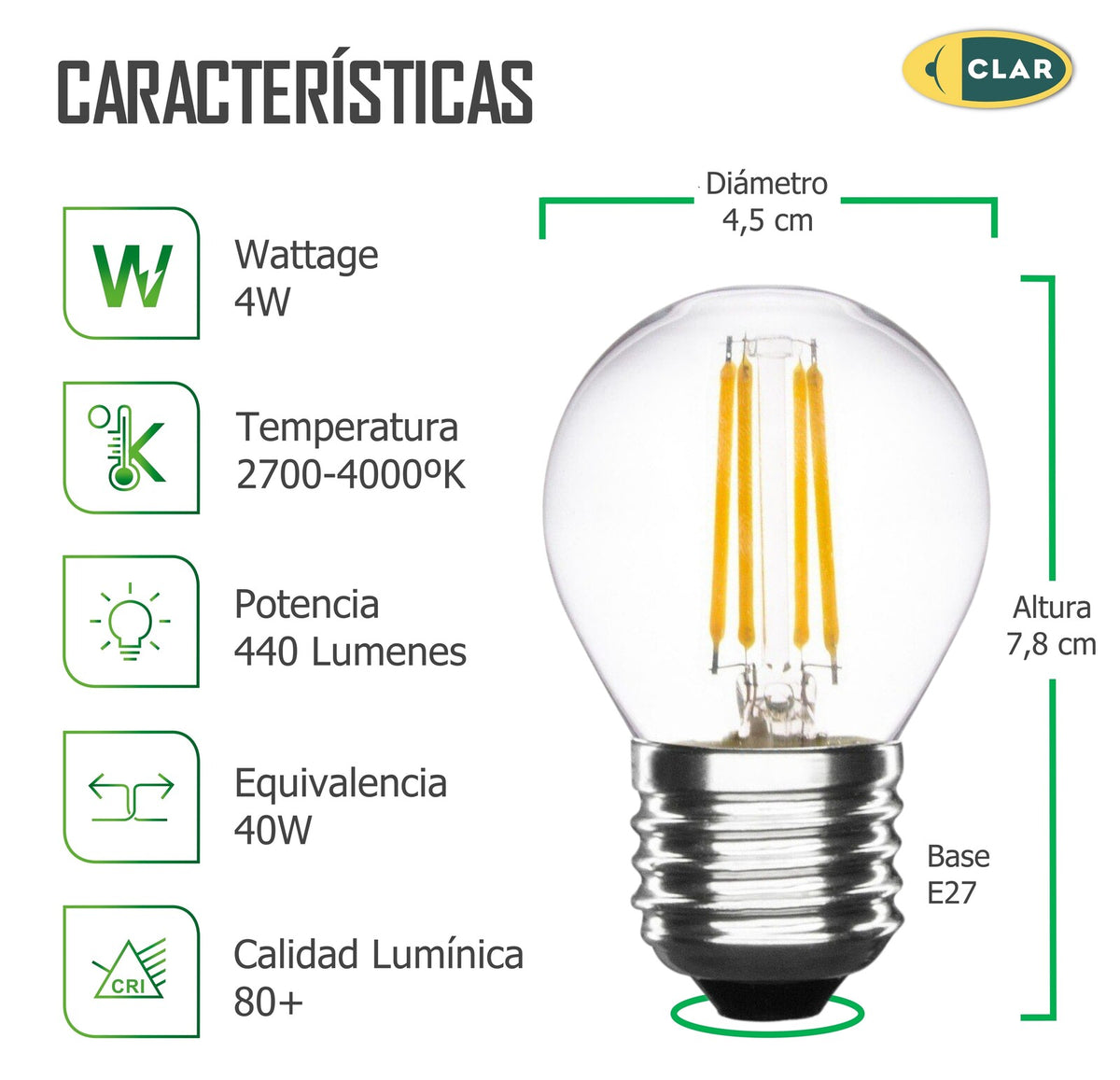 Bombillas LED E27 Filamento, 4W G45 E27