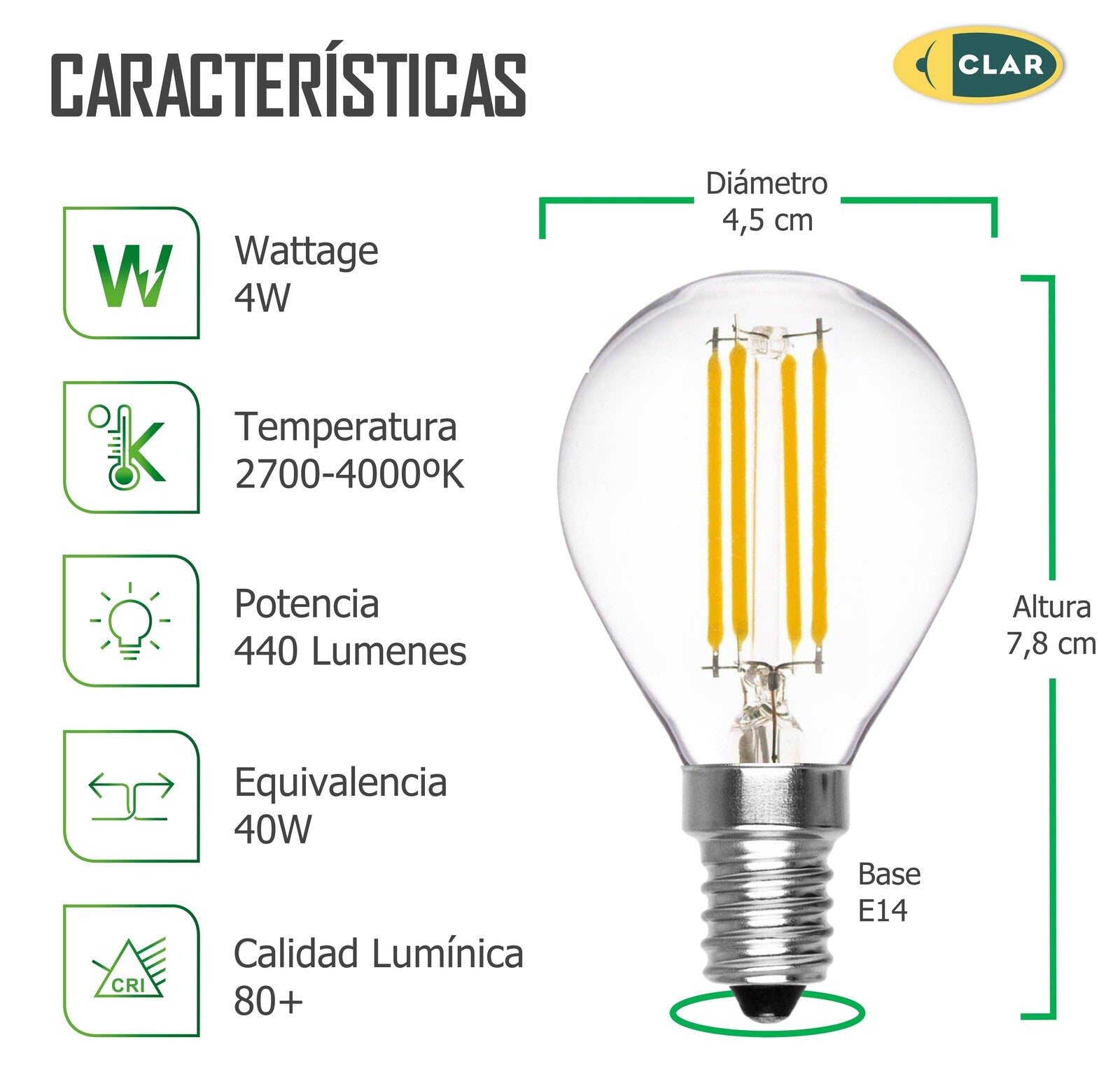 Bombillas LED E14 Filamento, 4W G45 E14