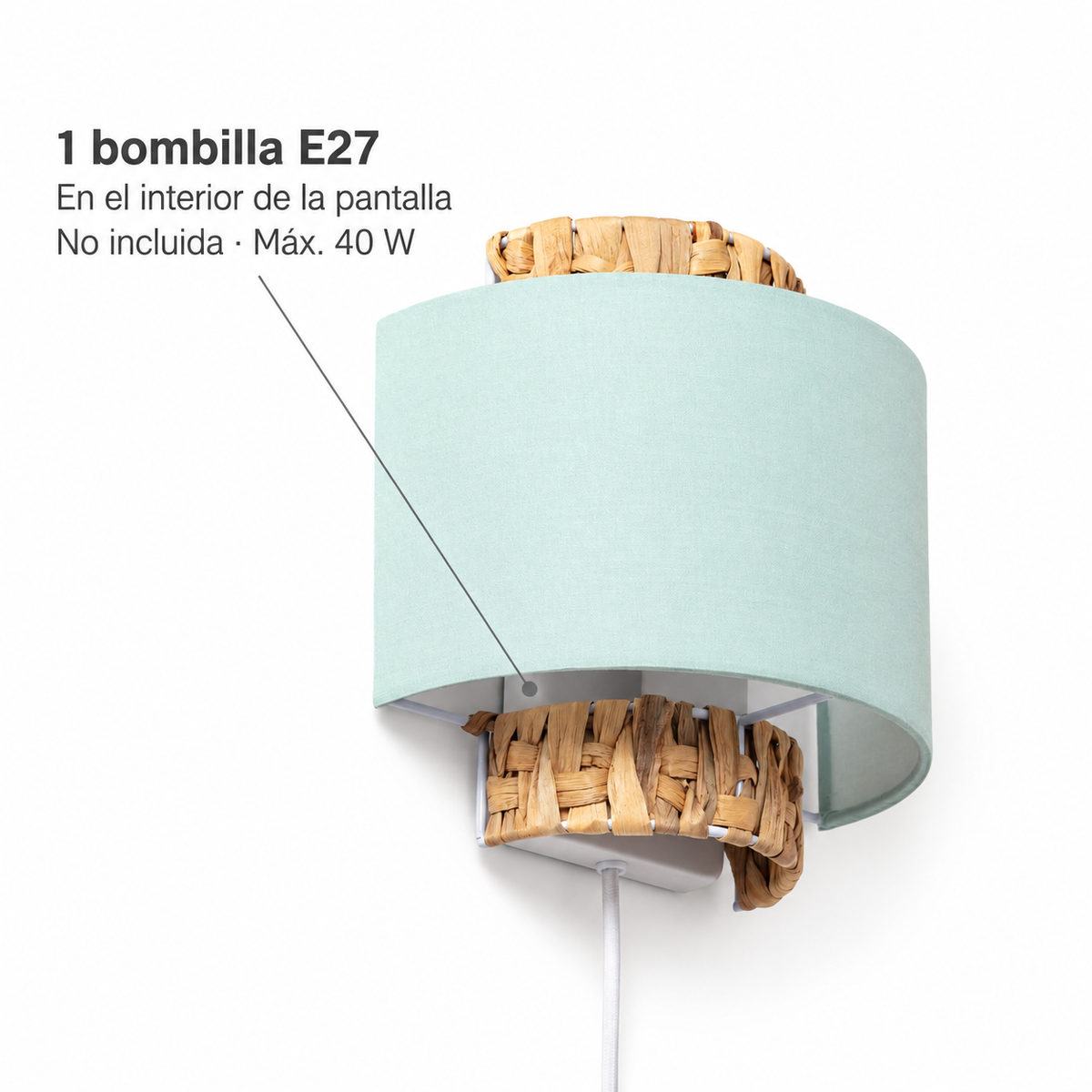 Ubicación interior de la bombilla E27 no incluida del aplique 20004, máximo 40 W