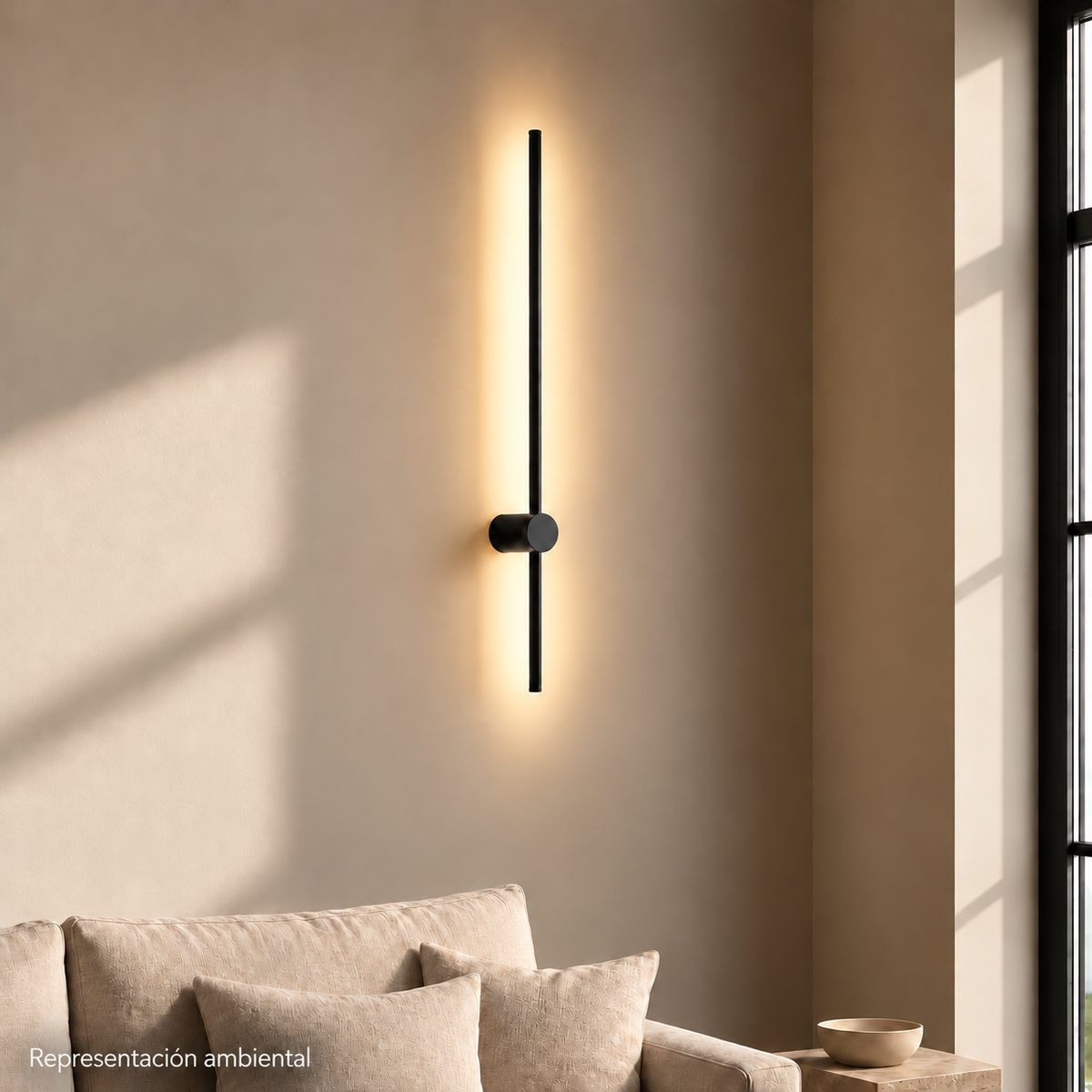 Aplique lineal negro 20005 con LED integrado encendido, luz cálida 3000 K en representación ambiental