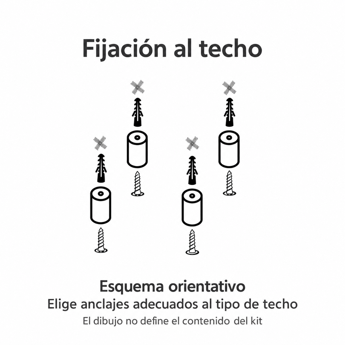 Esquema orientativo de fijación del kit 20008 al techo
