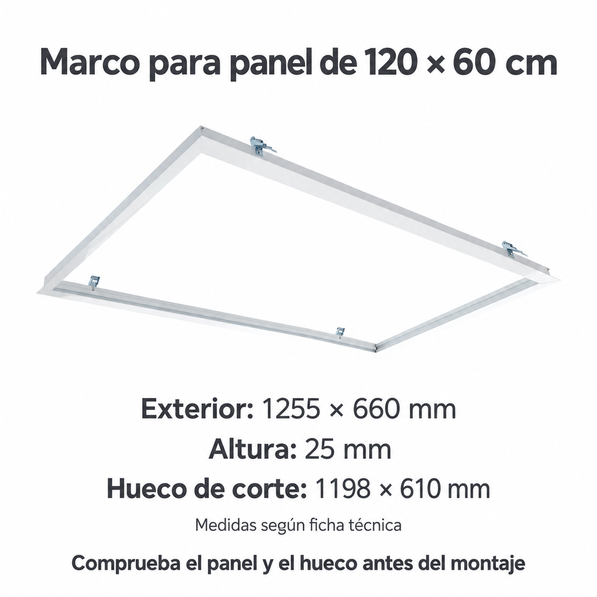 Medidas del marco 20011: 1255 × 660 × 25 mm; corte 1198 × 610 mm