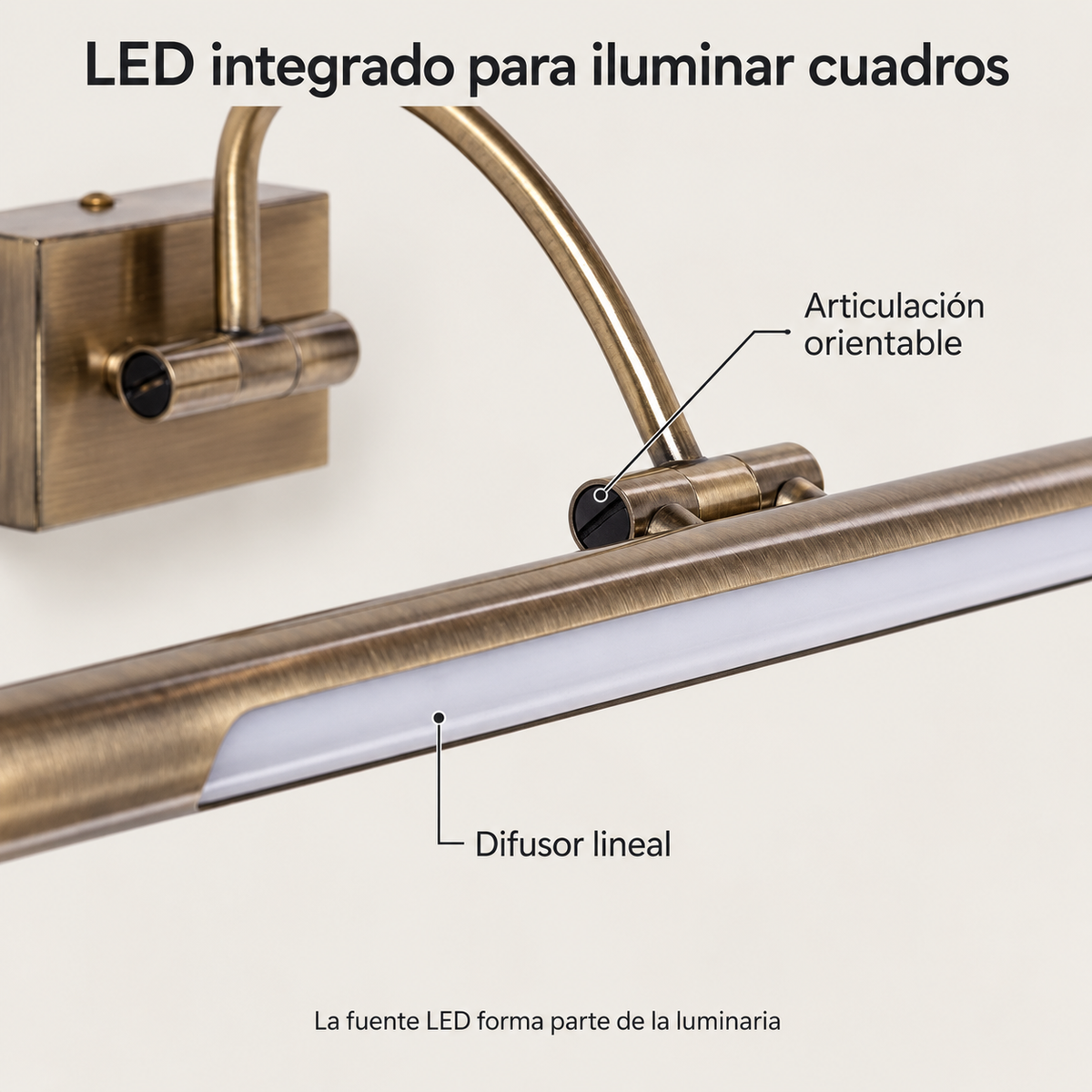 Detalle del difusor lineal LED y la articulación orientable