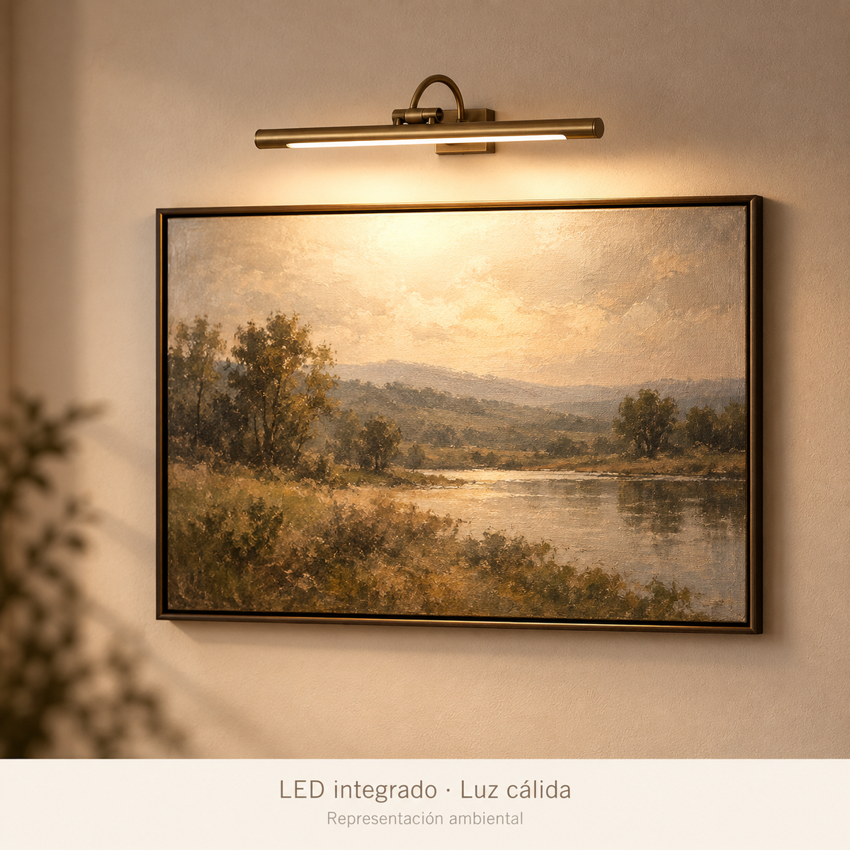 Aplique para cuadros con LED integrado y luz cálida, representación ambiental