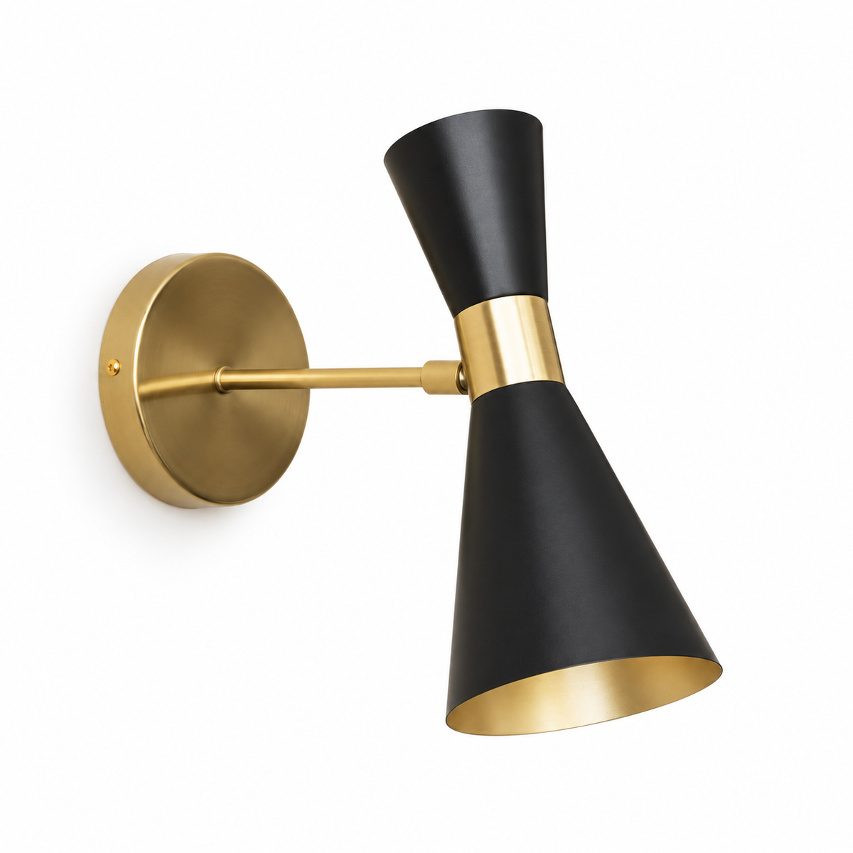 Aplique negro y dorado orientable de doble cono E27, vista principal