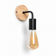 Aplique de madera natural y metal negro con casquillo E27