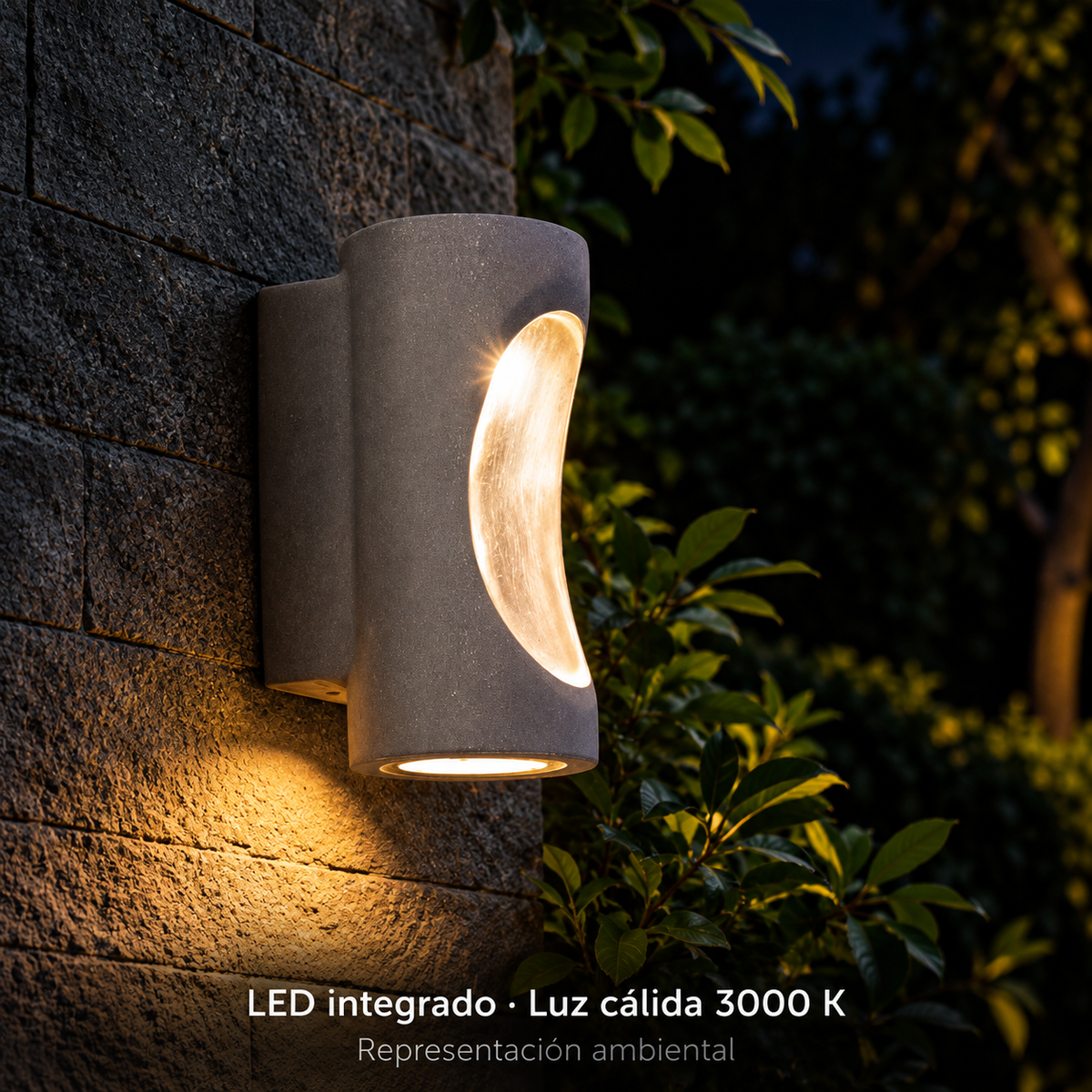 Aplique exterior de cemento gris con LED 12 W 3000 K regulable, encendido: representación ambiental