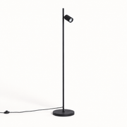 Lámpara de pie de lectura negra con foco cilíndrico orientable y base circular