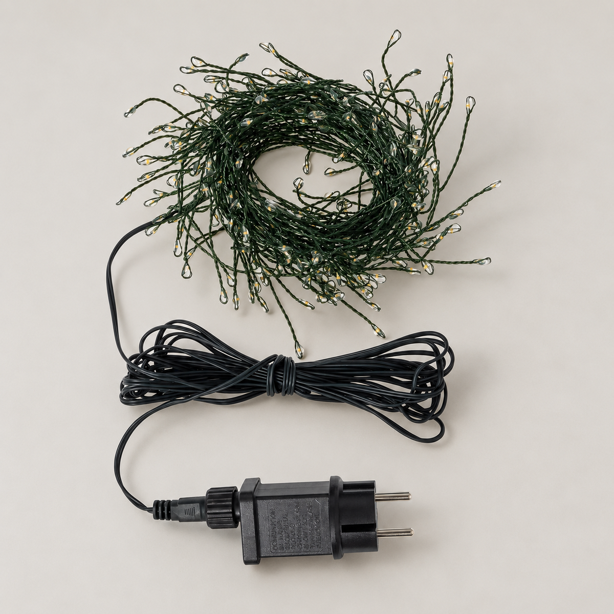 Guirnalda LED ramificada de cable verde con cable de alimentación y adaptador