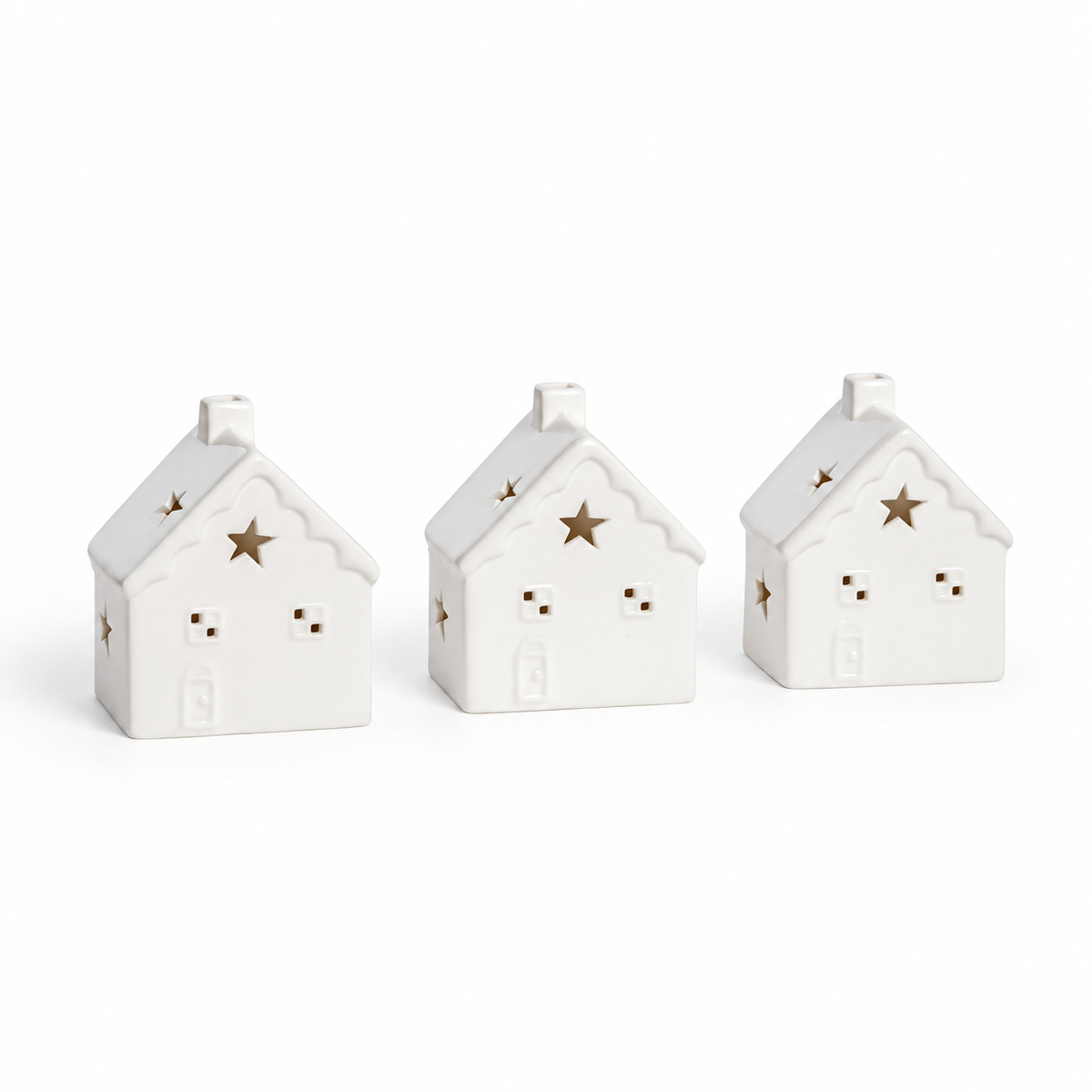 20057 Set de tres casas navideñas LED de cerámica blanca