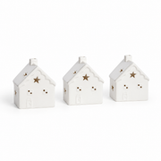 20057 Set de tres casas navideñas LED de cerámica blanca