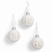 20058 Set de tres bolas navideñas LED de cerámica blanca con cintas