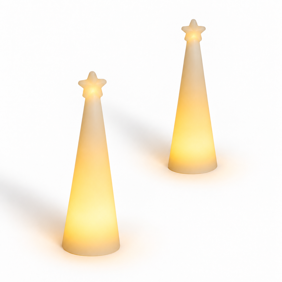 Set de 2 velas navideñas LED de cera beige con estrella, luz encendida