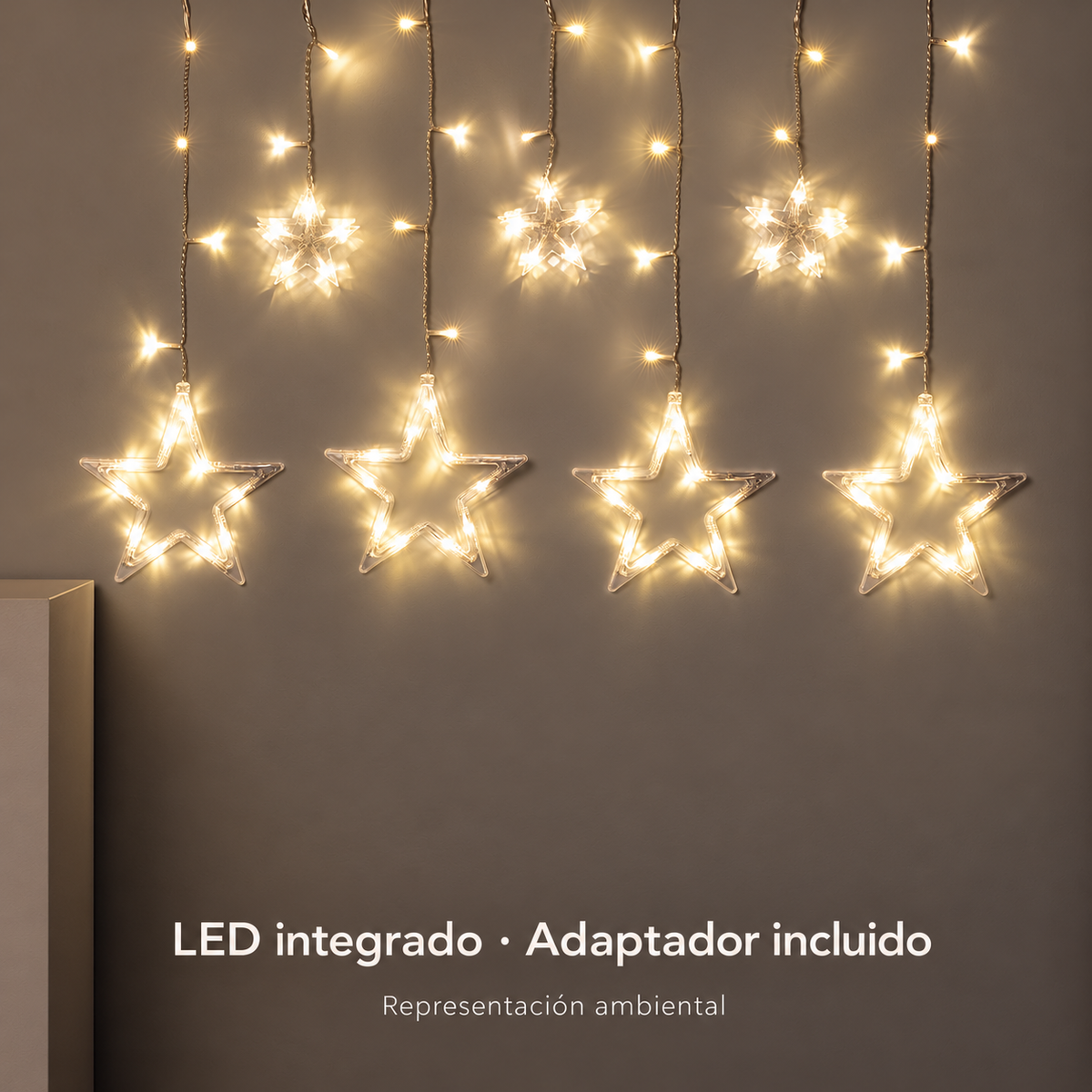 20065 Cortina de estrellas encendida en interior, adaptador incluido, representación ambiental