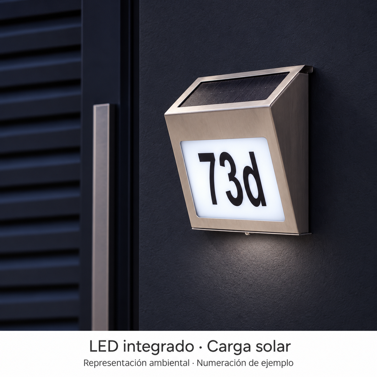 Aplique solar 20067 encendido en una entrada, representación ambiental con numeración de ejemplo