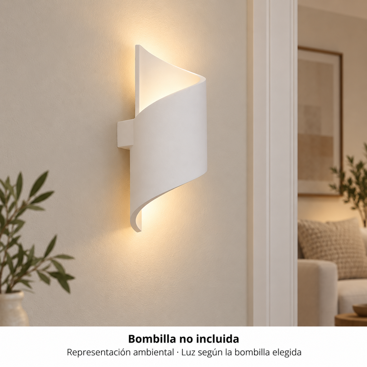 Aplique en espiral 20069 encendido en un interior, representación ambiental, bombilla no incluida