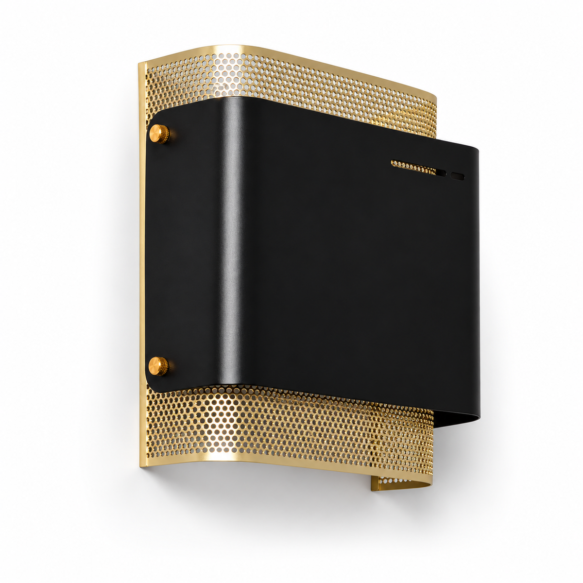 Aplique LED negro con metal dorado perforado 20072, vista completa de la luminaria