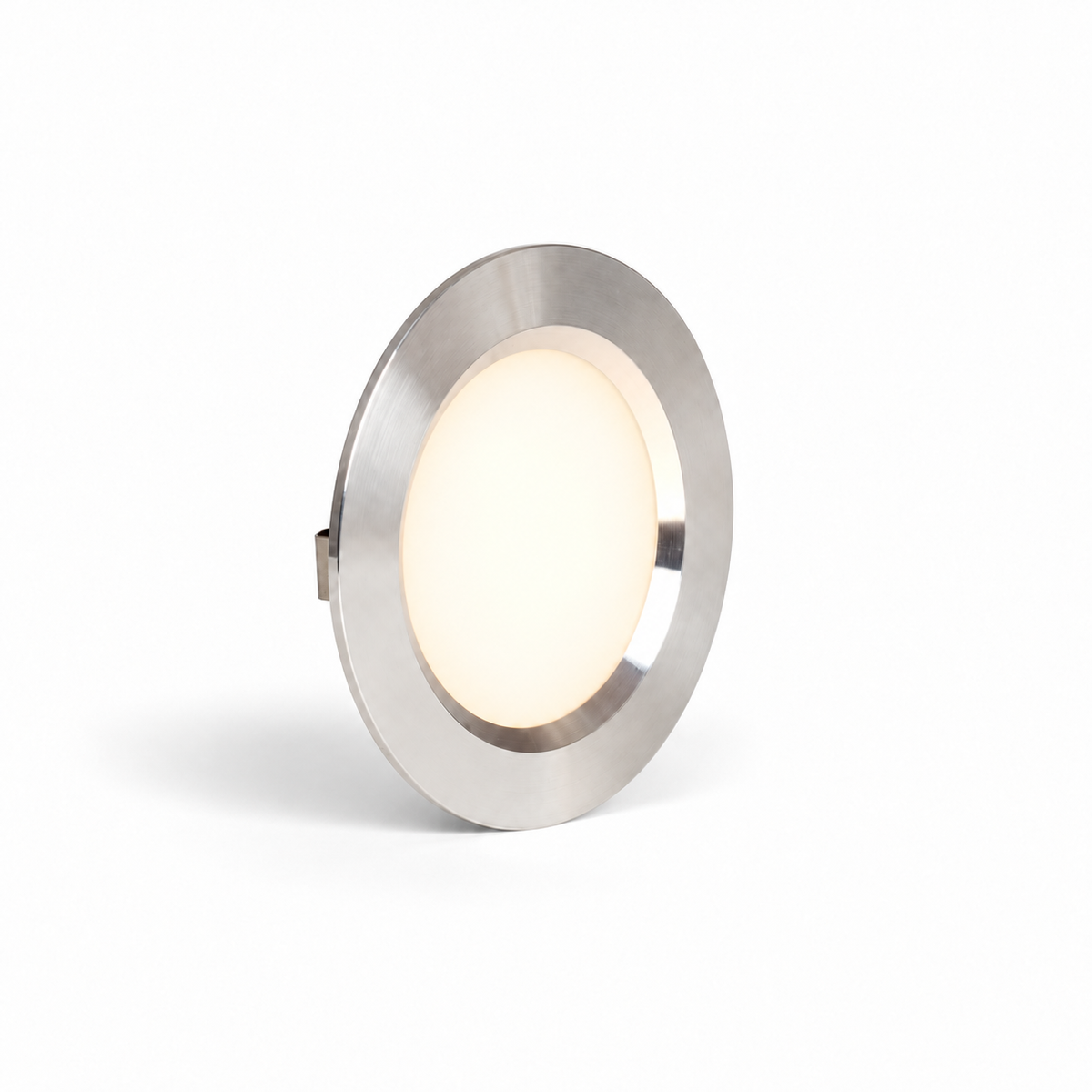 Luz LED circular empotrable para mueble 3 W 12 V 2700 K, luz encendida