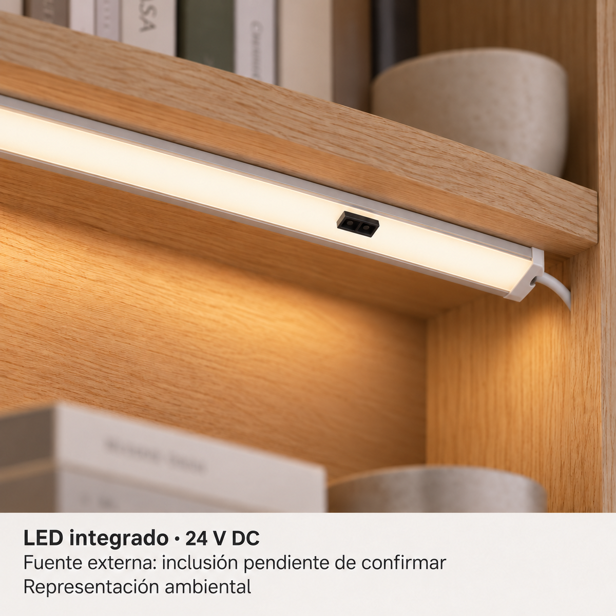 20084 Perfil LED encendido a 24 V DC bajo mueble, inclusión de fuente pendiente, representación ambiental
