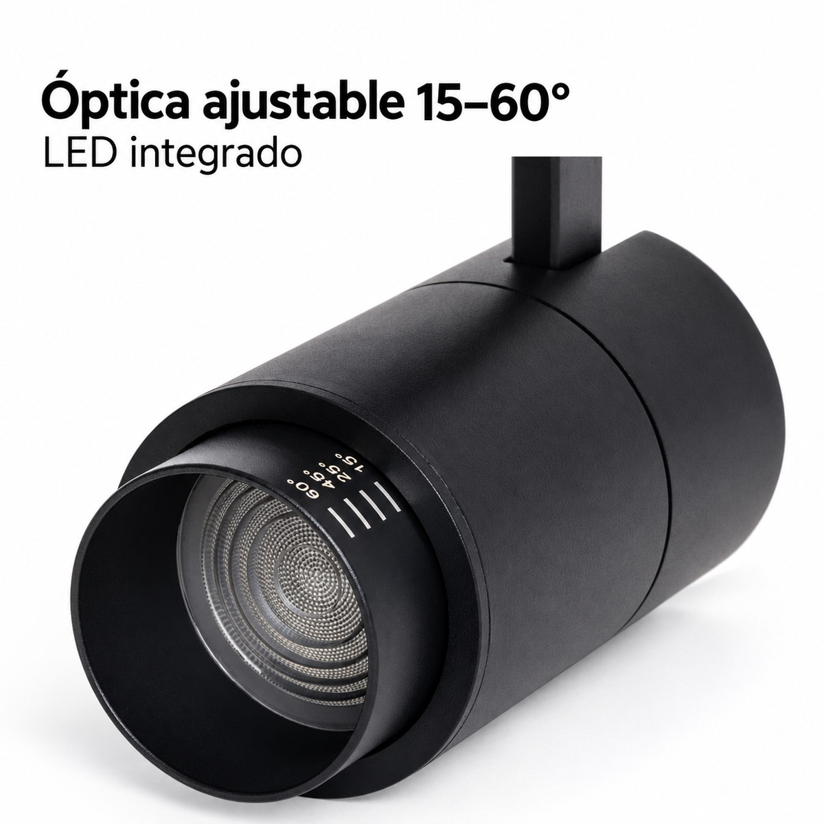 Detalle de la óptica ajustable de 15 a 60 grados y LED integrado del foco LedsCome 20087