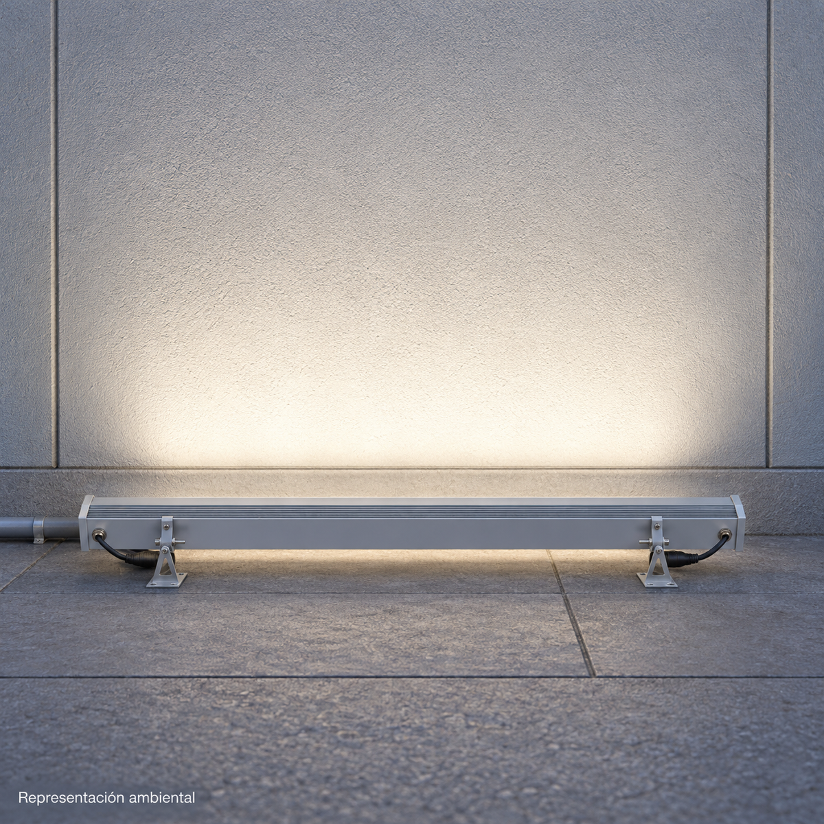 Representación ambiental posterior del bañador LED LedsCome 20089 orientado hacia el muro que ilumina