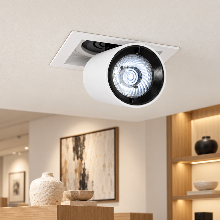 Foco LED empotrable cuadrado extraíble 12W 6000K, vista en ambiente instalado