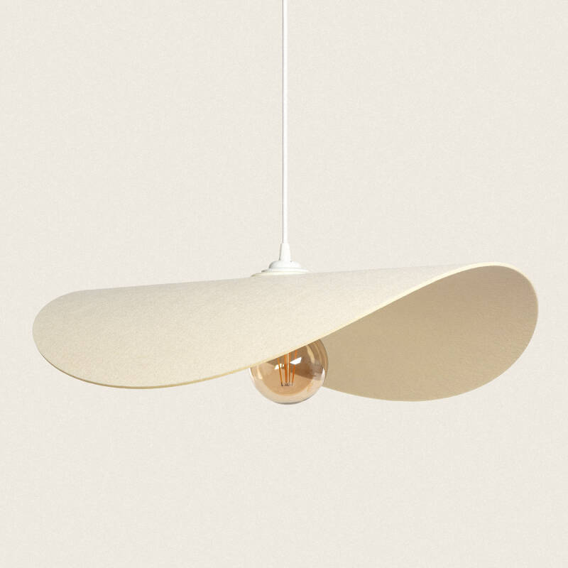 Lámpara colgante de fieltro moldeable beige E27 apagada, vista original del producto y su acabado