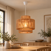 Lámpara colgante de papel trenzado natural Ø40 cm E27, vista en ambiente instalado