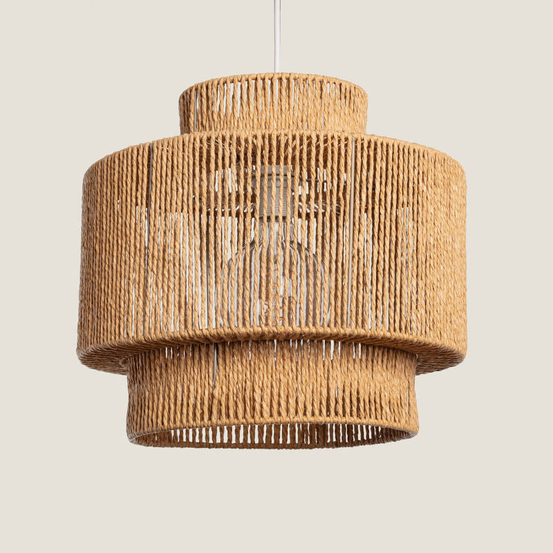 Lámpara colgante de papel trenzado natural Ø40 cm E27 apagada, vista original del producto y su acabado