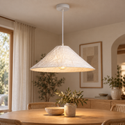 Lámpara colgante de papel sintético blanco Ø50 cm E27, vista en ambiente instalado