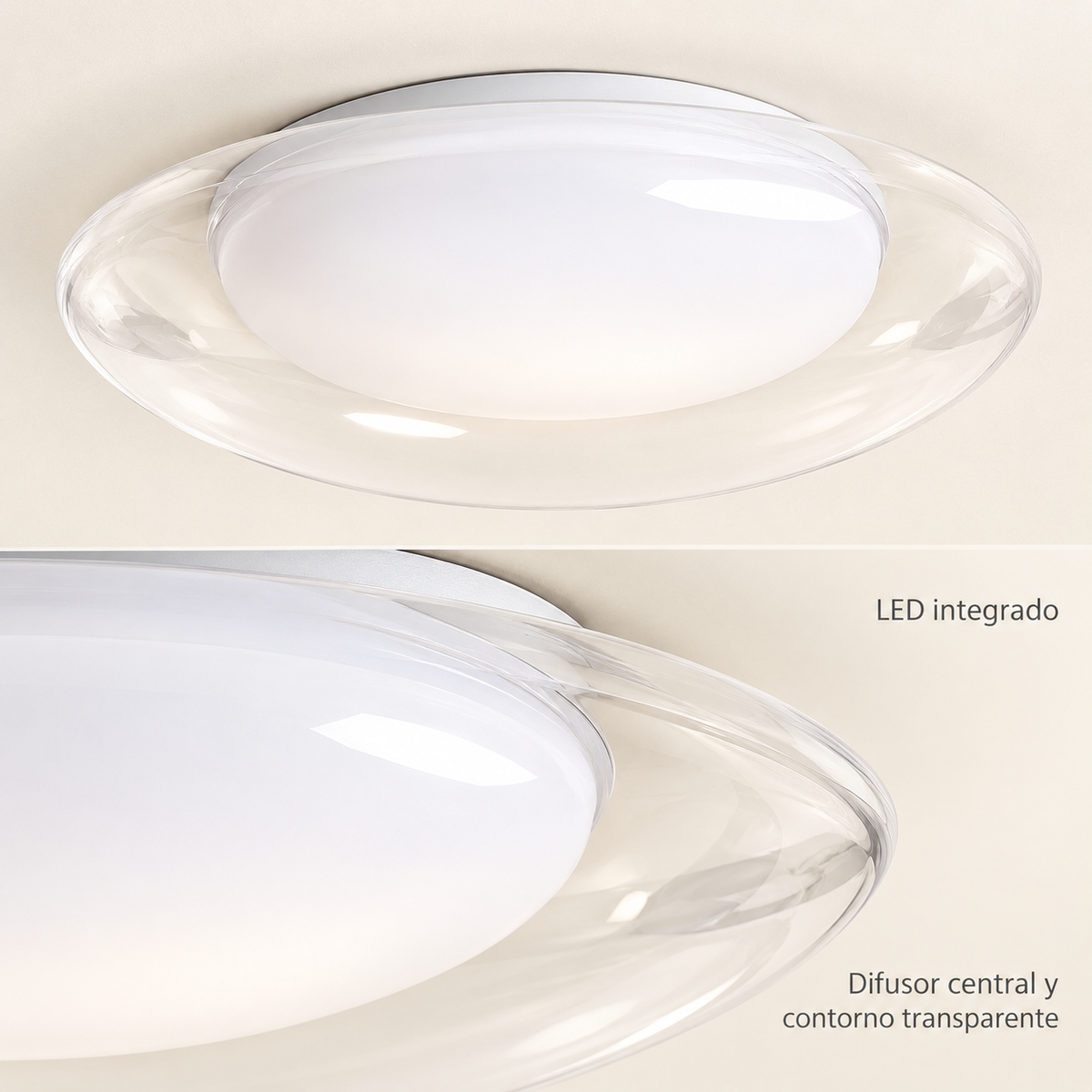 Detalle del difusor LED integrado y contorno transparente del plafón 20113