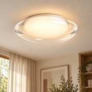Plafón LED escultórico blanco de metal y metacrilato, vista en ambiente instalado