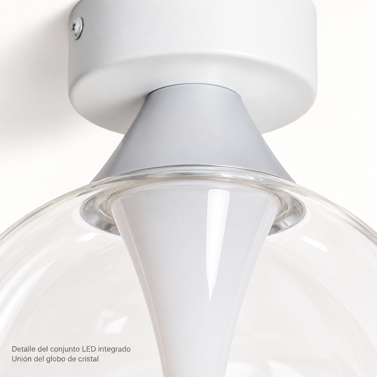 Detalle de la unión del globo de cristal y conjunto LED integrado del plafón20129
