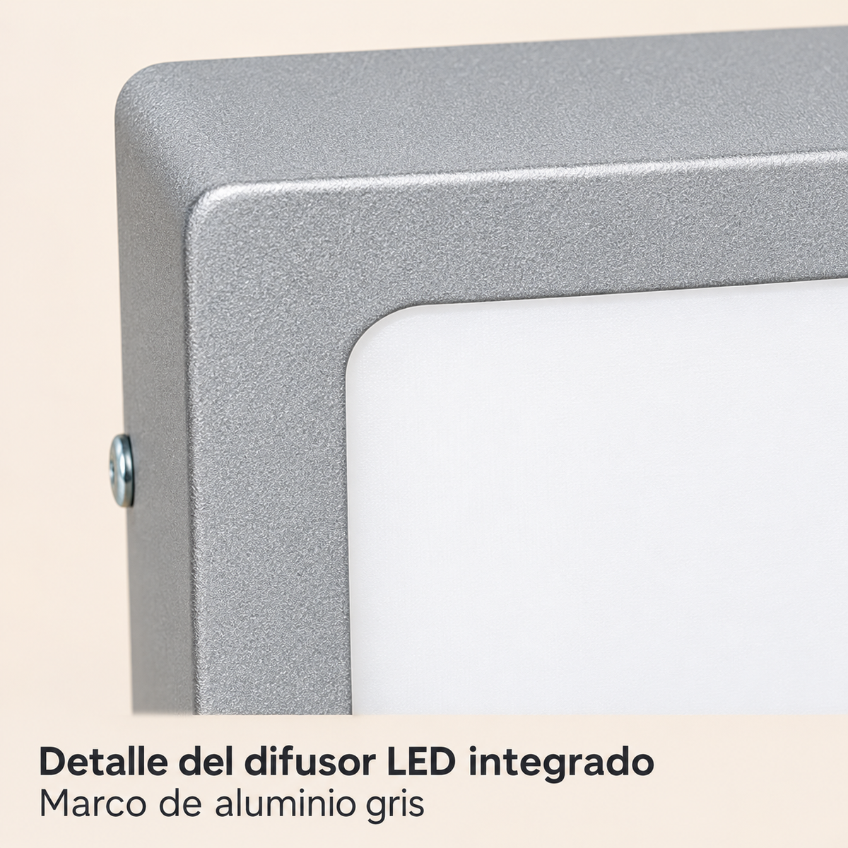 Plafón LED cuadrado gris 6 W con CCT y regulación por interruptor 20130, detalle del difusor LED