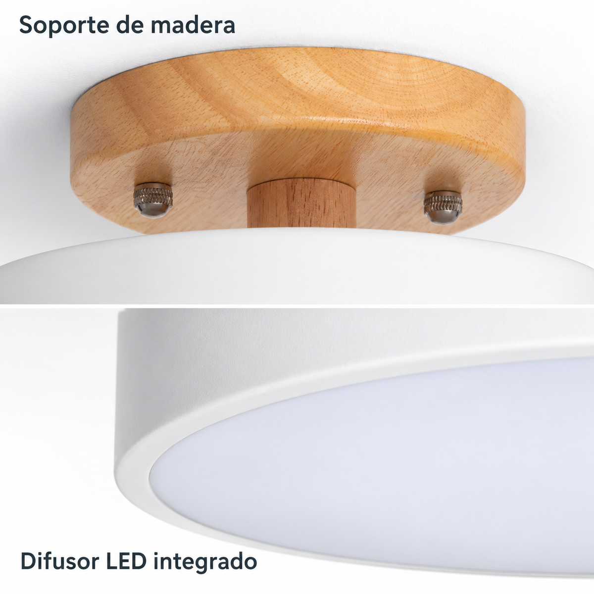 Detalle del soporte de madera y difusor LED integrado del plafón20133