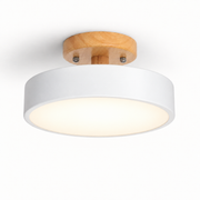 Plafón LED blanco con florón de madera 12 W CCT Ø23 cm, luz encendida