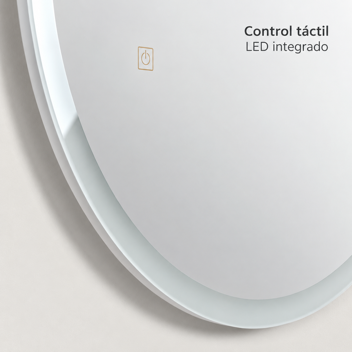 Detalle del control táctil y borde del espejo LED