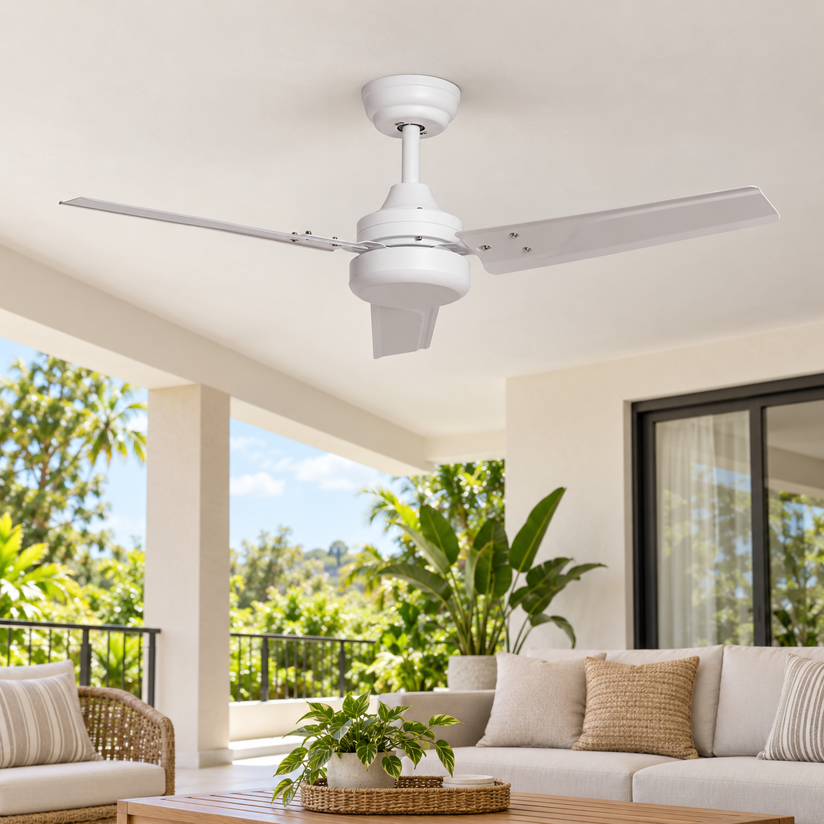 Ventilador de techo blanco sin luz, vista ambiente