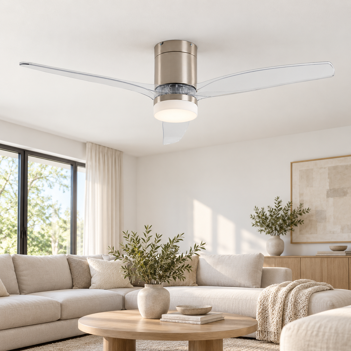 Ventilador de techo 20170, instalado con luz encendida; representación ambiental