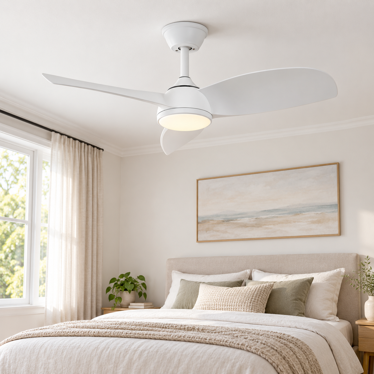 Ventilador de techo 20172, instalado con luz encendida; representación ambiental