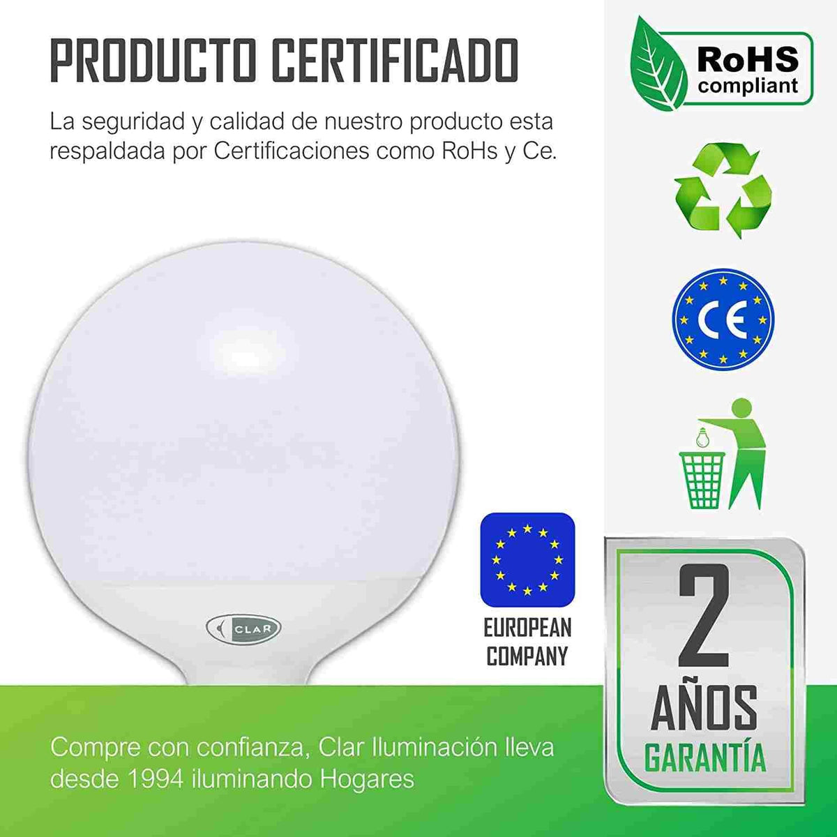 Globo LED E27 20W G120, Bombilla Grande