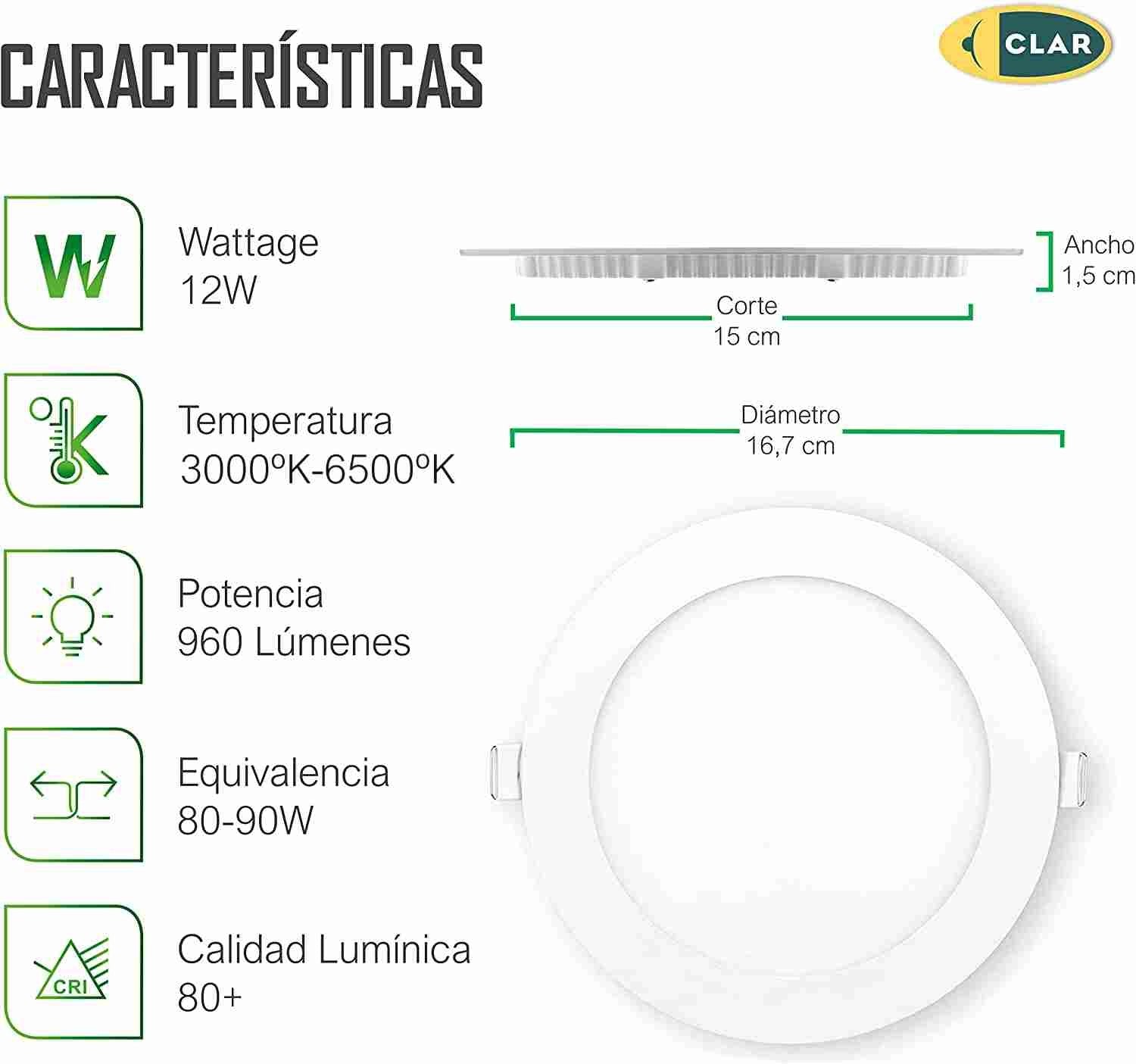 Downlight LED Empotrable 12W Redondo 960lm
