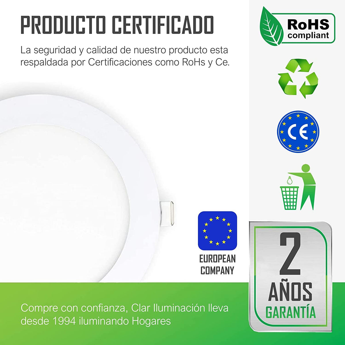 Downlight LED Empotrable 12W Redondo 960lm