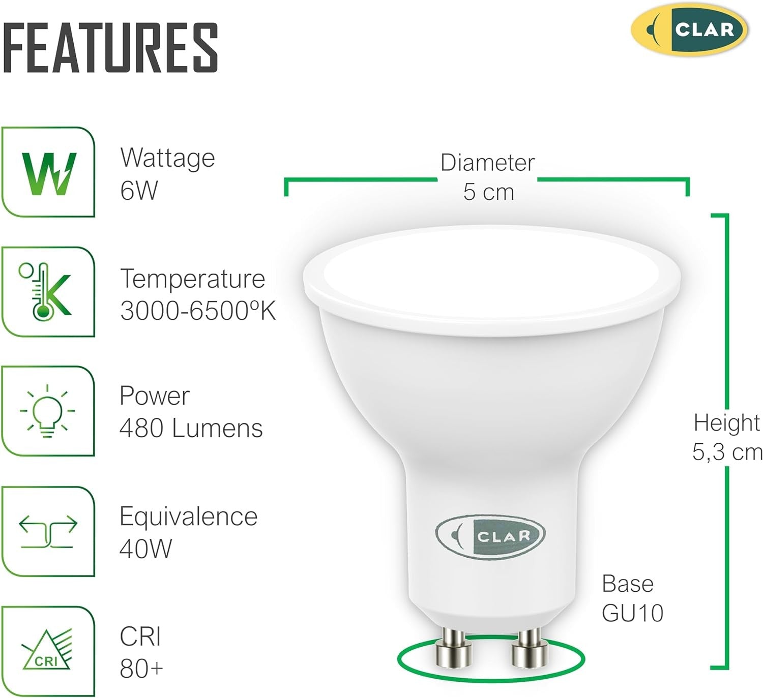 Bombillas LED GU10, Dicroica 6W
