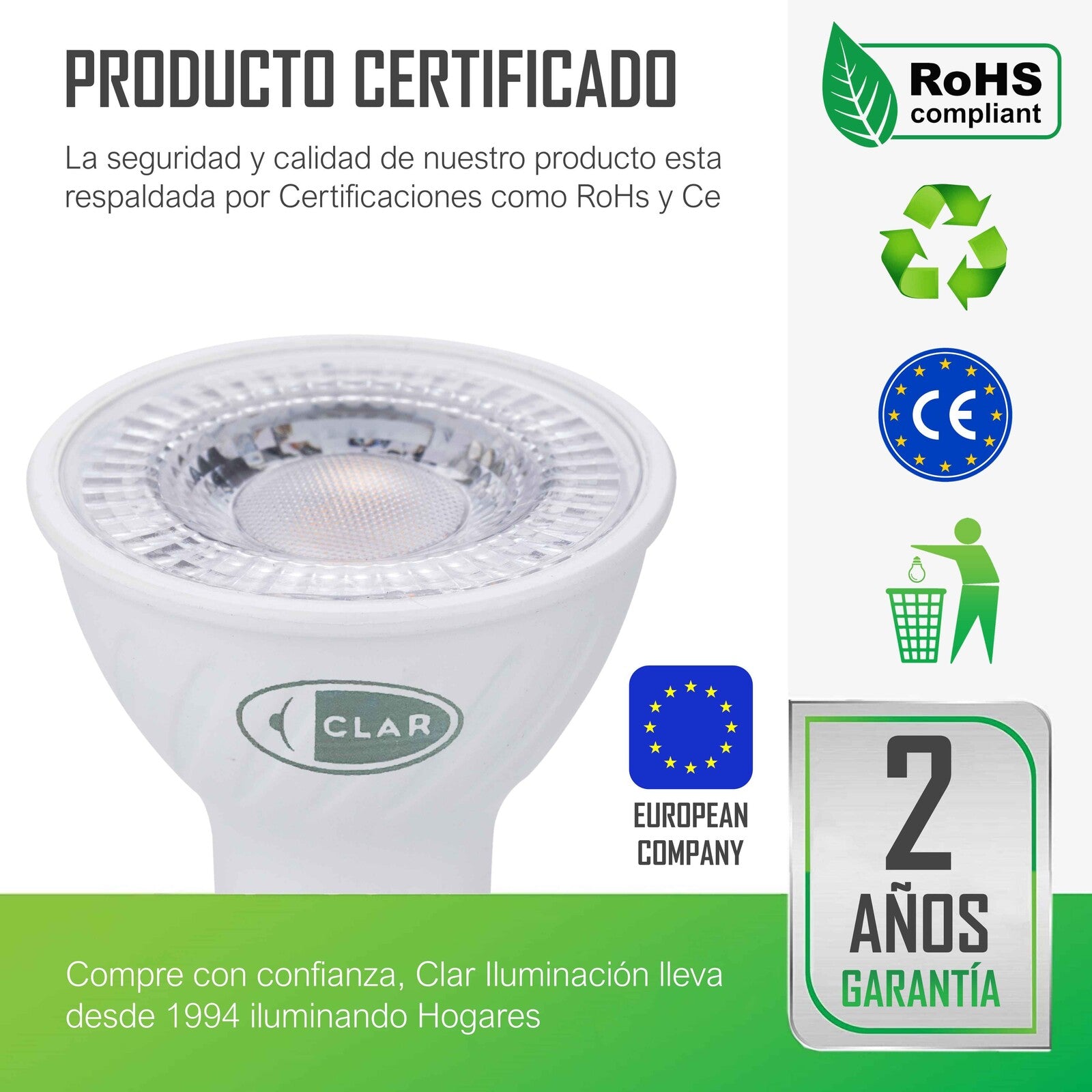 Bombillas LED GU10 LENTE , Dicroica 7W